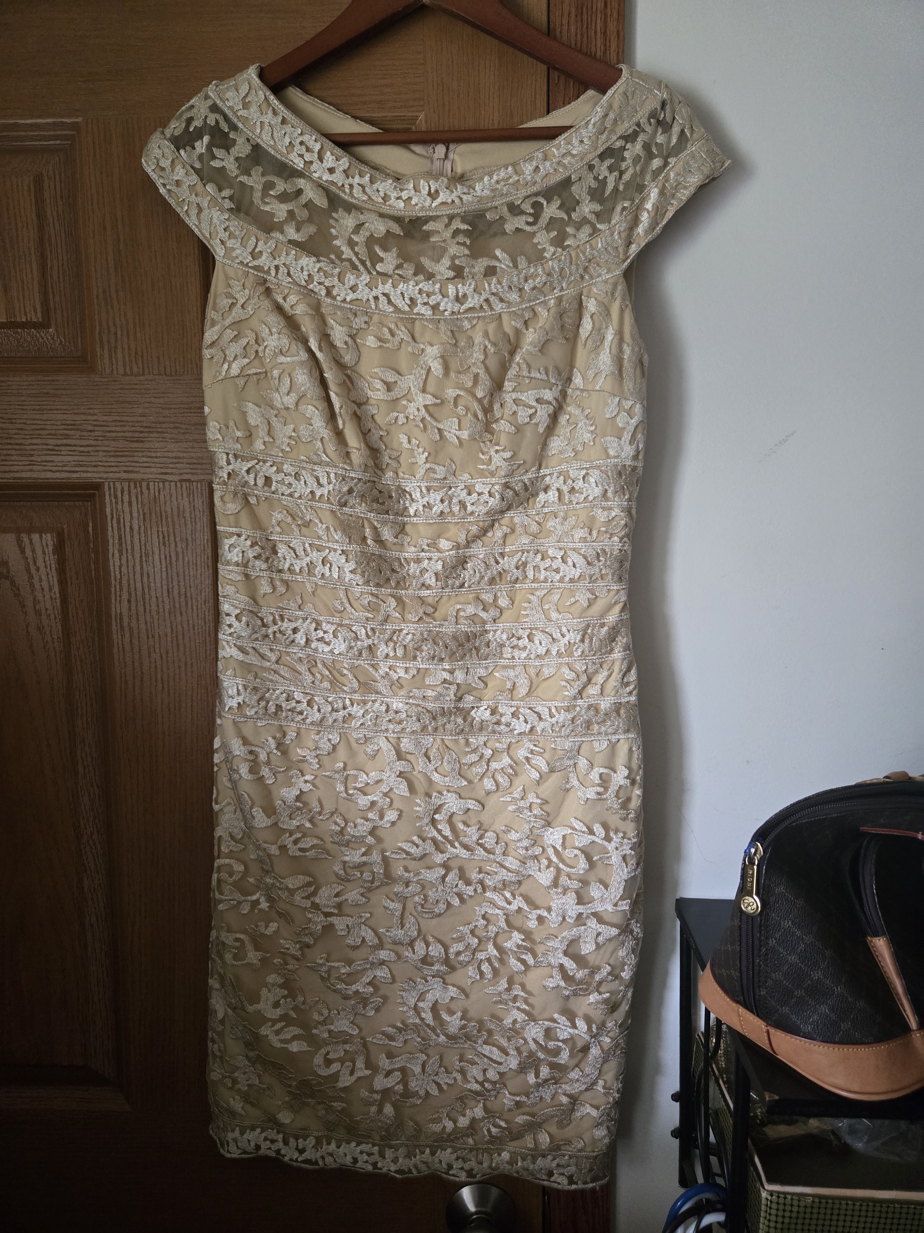 Ivory Lace Midi Dress With Sheer Yoke Small Breasts